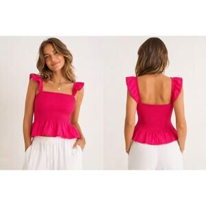 Roller Rabbit Hot Pink Dove Smocked Top Ruffle Size X Large Peplum Sleeveless